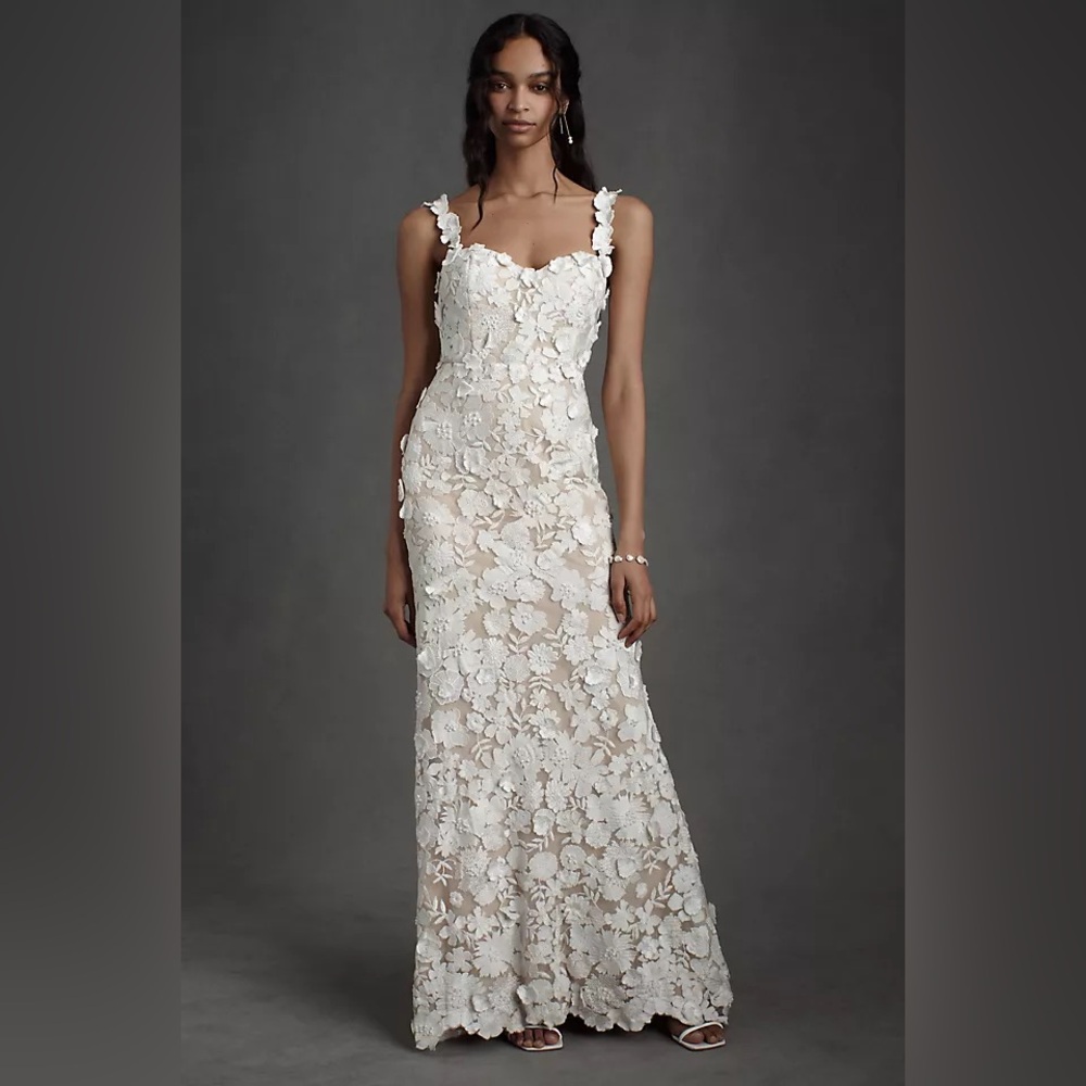 NWT Anthropologie BHLDN Brigitta Floral Lace Gown Wedding Dress